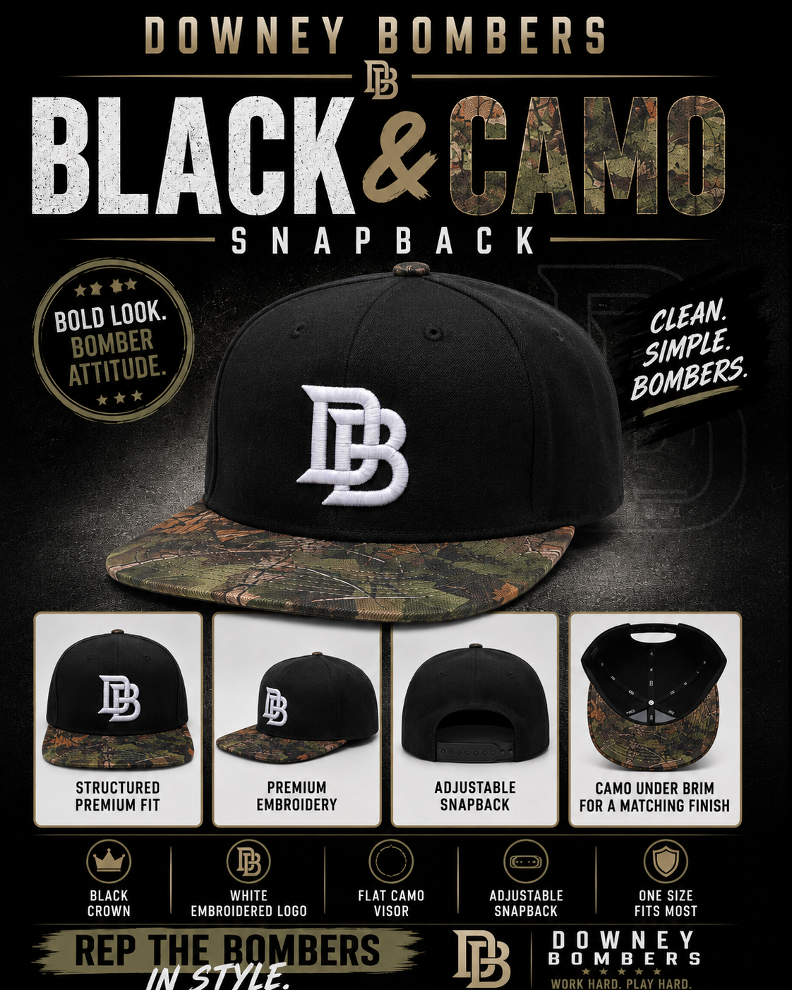 Downey Bombers Black &amp; Camo Snapback