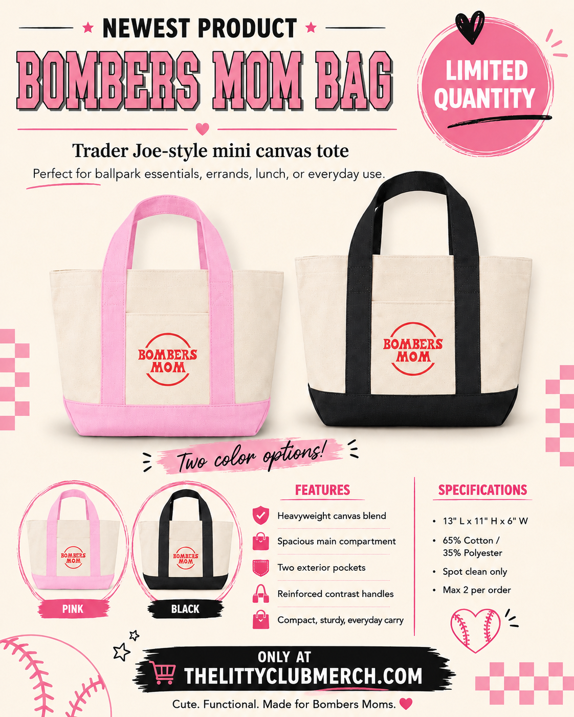 Bombers Mom Mini Canvas Tote Bag
