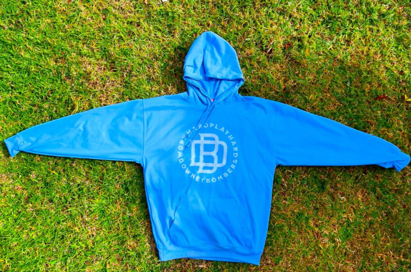 Downey Bombers “Work Hard Play Hard” Hoodie – Powder Blue